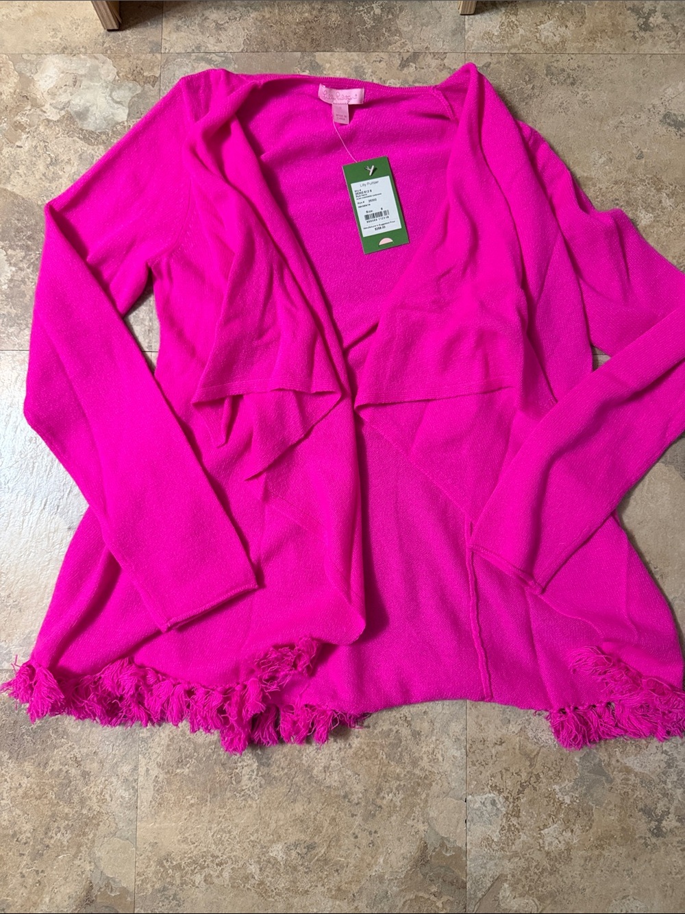Lilly Pulitzer Women's Alina Hot Pink Open-Front Fringed Cashmere Cardigan